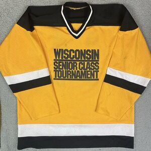 Vintage Wisconsin Senior Class Tournament Hockey Jersey Black & Yellow Size XL